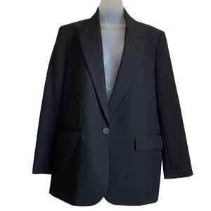 Zara Womens Black Oversized Single Button Blazer Jacket Size L Made in Spain